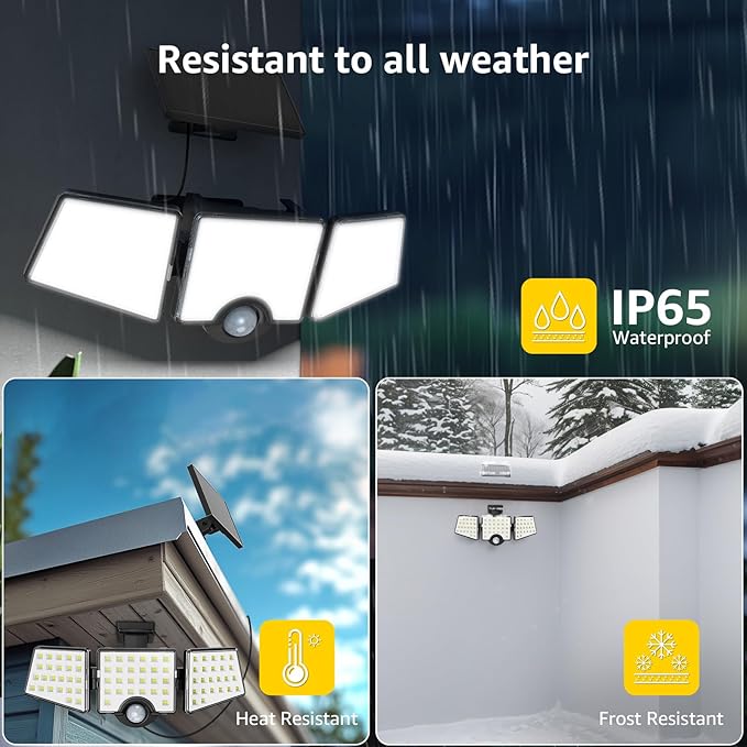 Lepro Solar Lights for Outside, WL5000 Motion Activated Security Lights, Separate Solar Panel, 3 Adjustable Head 270° Wide Lighting Angle, IP65 Waterproof Wall Lamp for Porch Yard Garage-Ruum Studio Home