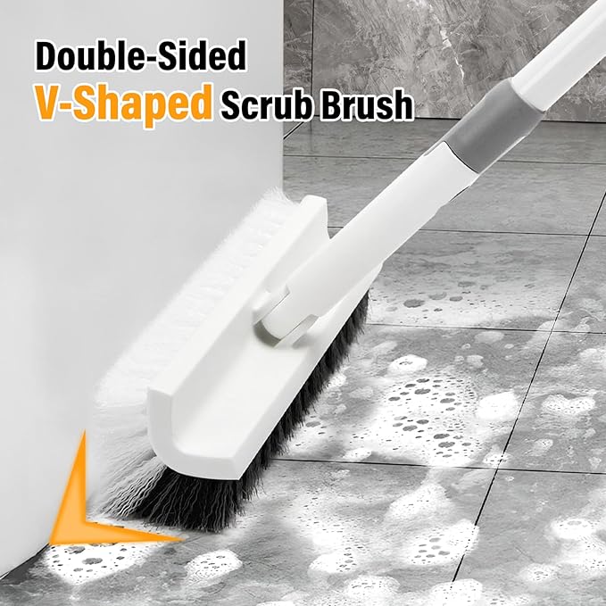 Scrub Brush Floor Brush with Long Handle,Double-Sided V-Shaped Scrub Brush，Shower Floor Scrubber for Cleaning, Tile Scrub Brush with Stiff Bristles, 52'-Ruum Studio Home