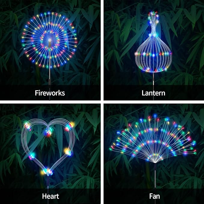 Outdoor Solar Garden Lights, 4 Pack 120 LED Copper Wire Waterproof Garden Fireworks Lamp with Remote, 8 Modes Decorative Sparkles Stake Landscape Light for Pathway Lawn Decor (Colorful)-Ruum Studio Home