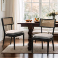 Rattan Dining Chairs Set Of 2 , Mid Century Modern Black Wooden Cane Back Chairs with Removable Linen Cushion , Retro Farmhouse Upholstered Kitchen & Dining Room Chairs for Restaurant Living Room-Ruum Studio Home