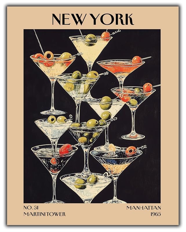 Retro Vintage New York Wall Art Print - 11x14 Unframed Poster - New York City Souvenirs, Cute Trendy Colorful Wall Decor (Martini Tower, 11x14")-Ruum Studio Home
