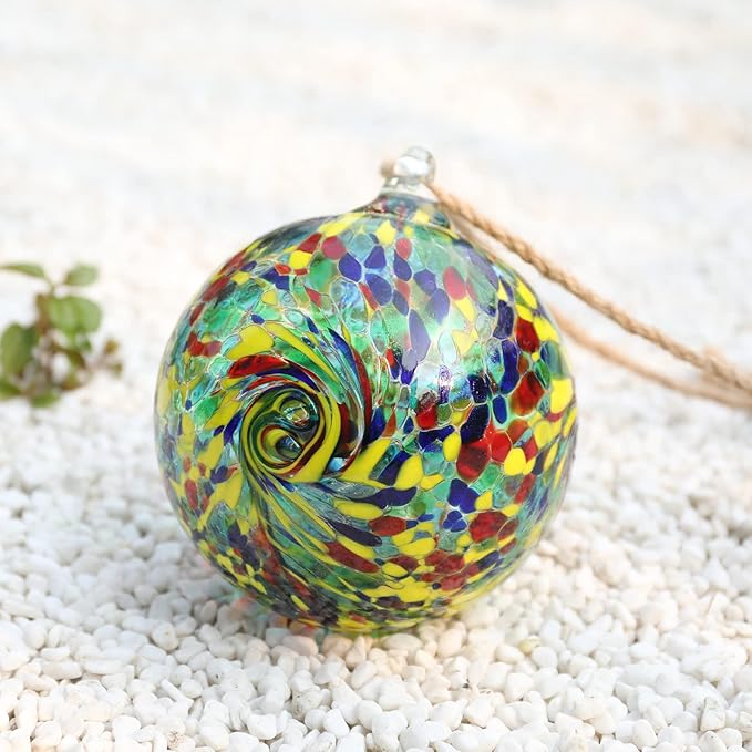VCUTEKA Hanging Friendship Balls, Glass Ball Hand Made Witch Ball for Window Outdoor Garden Patio Décor, 6" Colorful Swirl-Ruum Studio Home