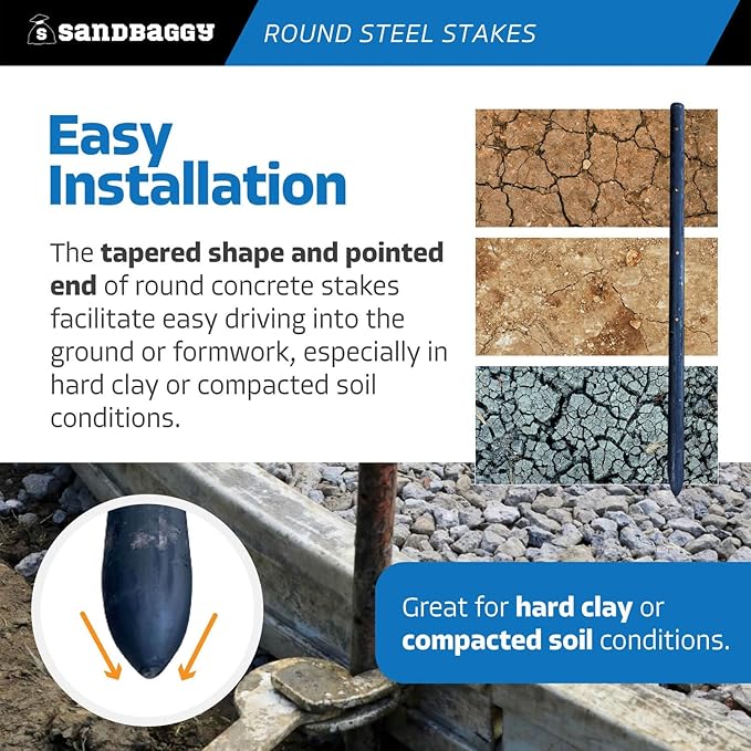 Sandbaggy Round Steel Concrete Form Stakes with Nail Holes - Rust Resistant Coating - Removable, Reusable (10, 3/4 in X 18 in)-Ruum Studio Home