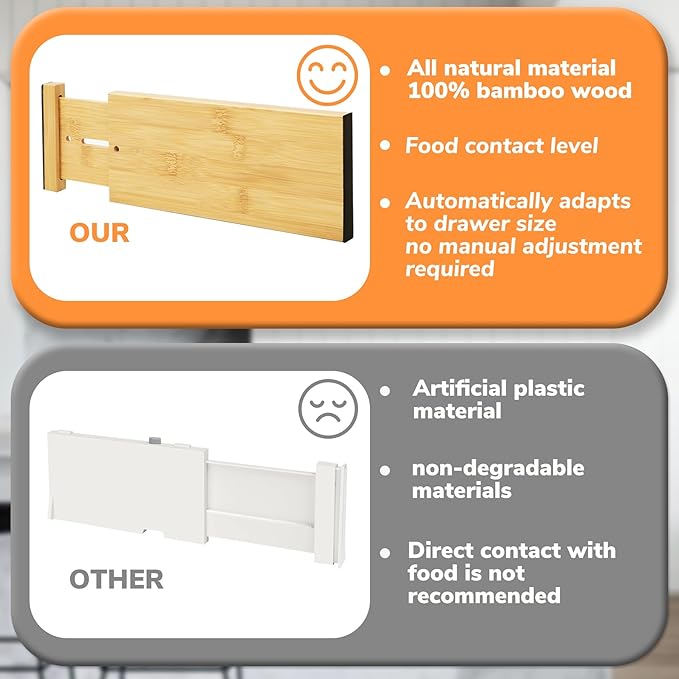 BAMEOS 4" High Bamboo Drawer Dividers - Adjustable Small Drawer Organizer - Kitchen, Dresser, Bathroom, Bedroom & Office - 4-pack-Ruum Studio Home