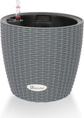 Dexceder 9x8 Inches Rattan Self Watering Planter Indoor Outdoor, Inner Pot Design, Thickened Table Flower Plant Pot with Water Level Indicator (Deep Gray)-Ruum Studio Home