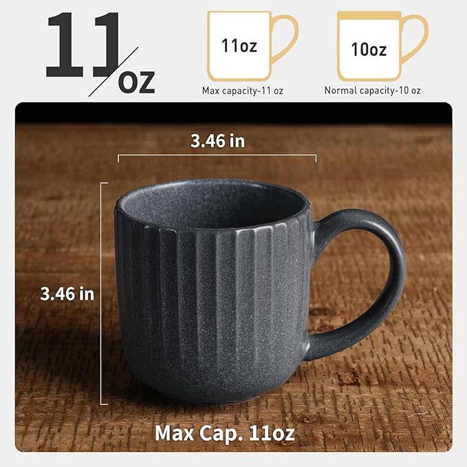 famiware Coffee Mugs Set of 6, Starlight 11 oz Mug Cup Set with Handle for Coffee, Tea, Cocoa, Milk - Ceramic Stoneware Mug Set, Matte Black Grey-Ruum Studio Home