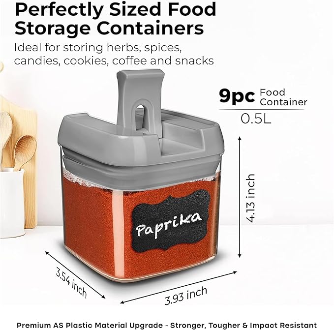 Shazo 9 PC Airtight Food Storage Containers - BPA Free Clear Plastic Snack & Spice Containers with Easy Lock Lids - Kitchen and Pantry Organization for Herbs, Coffee, Tea - 0.5L / 2.1 Cups-Ruum Studio Home