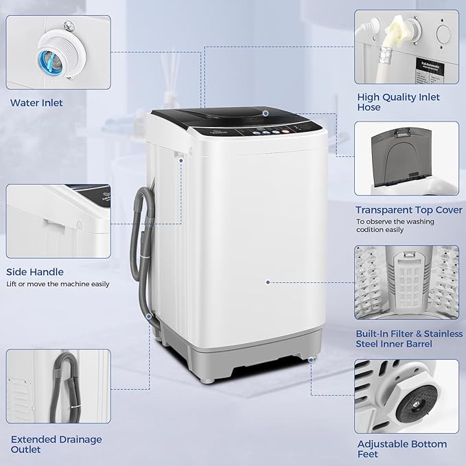 Nictemaw Portable Washing Machine 20Lbs Portable Washer Machine with Drain Pump, 2.8 Cu.ft Compact Washer with 10 Programs 8 Water Levels Small Washing Machine for Apartment, Home, Dorms, Rv-Ruum Studio Home