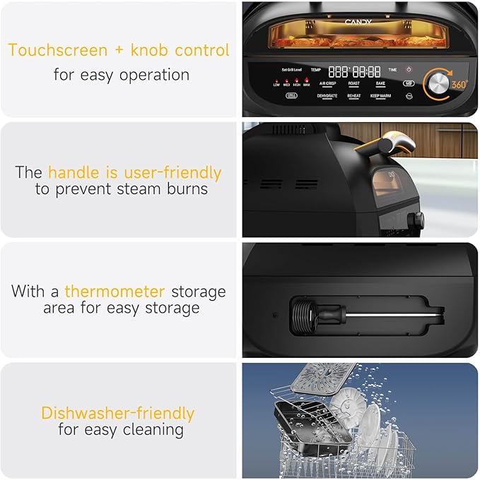 Indoor Grill and Air Fryer Combo with Ceramic Accessories, 7-IN-1 Digital Display, 5.2 QT Electric Smokeless, 500°F Max, Large View Window, Roast, Bake & Dehydrate, Adjustable Temps, Easy Clean-Ruum Studio Home