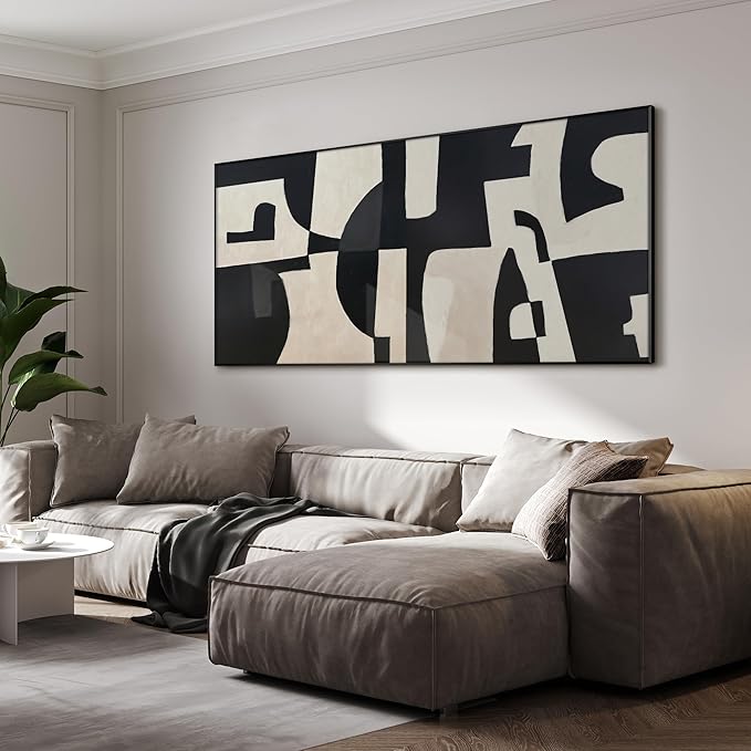 SIGNWIN 36"x72" Extra Large Framed Wall Art Black and White Abstract Geometric Design, Minimalist Modern Print for Home Living Room Bedroom Decor (Frame Assembly Required)-Ruum Studio Home