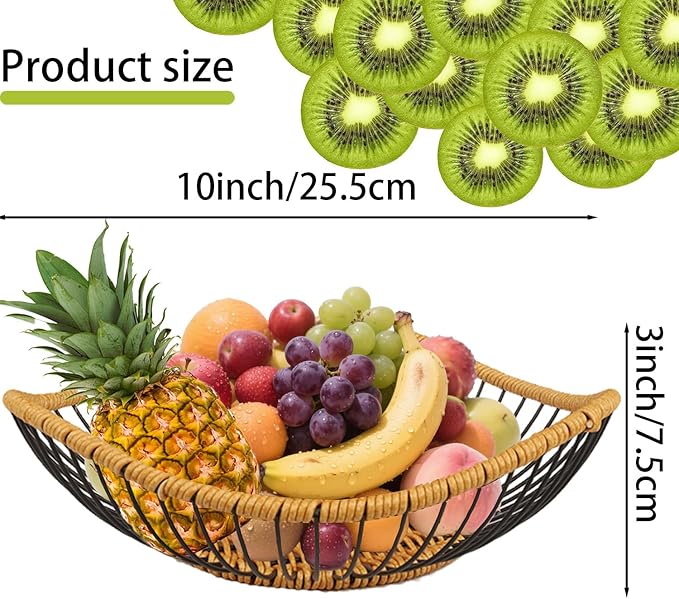 Vine Woven Iron Fruit Bowl, Metal Wire Fruit Basket, Vegetable Drain Basket, Storage Baskets for kitchen counter, countertop,Snacks, Candy, Bread,Cosmetics,Table decorative(10 x 2.95 Inches)-Ruum Studio Home