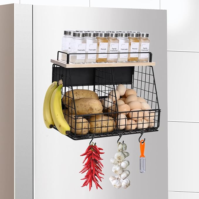 Large Magnetic Shelf for Fridge, Fruit and Vegetable Storage Wire Basket, Potato And Onion Storage Bin for Kitchen Organizers, Magnetic Spice Rack for Refrigerator, Kitchen Counter, RV and Laundry-Ruum Studio Home