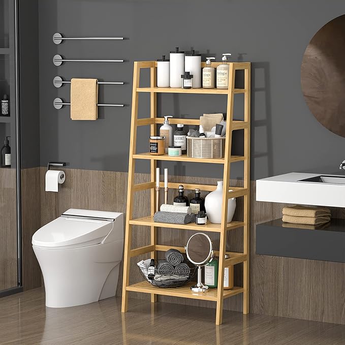 Homykic Bamboo Bookshelf 4-Tier Ladder Shelf, 49.2” Freestanding Open Bookcase Book Shelf Bathroom Storage Shelf Unit Plant Stand for Small Space, Bedroom, Living Room, Home Office, Natural-Ruum Studio Home