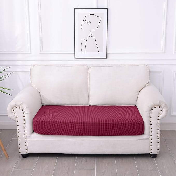 hyha Waterproof Couch Cushion Covers for Pets, Non Slip Sofa Seat Cover for Dogs Washable, Soft Thick Stretch Jacquard Fabric, Sofa Slipcovers with Elastic Bottom (1 Piece for Medium, Wine Red)-Ruum Studio Home
