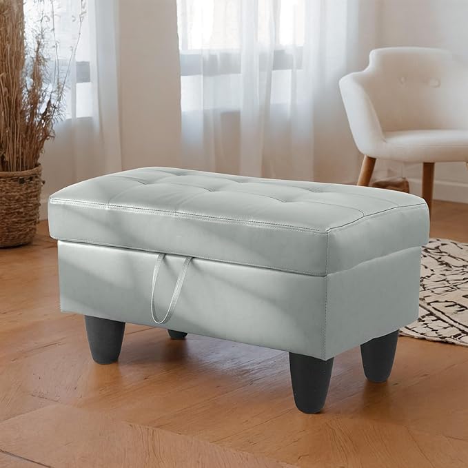 Ottoman Rectangular Storage Ottoman Bench, Faux Leather Footrest, Coffee Table, Stool Footstool with Hinged Lid for Living Room, Bedroom, Entryway, Gray, 35"x23.5"x17.5"-Ruum Studio Home