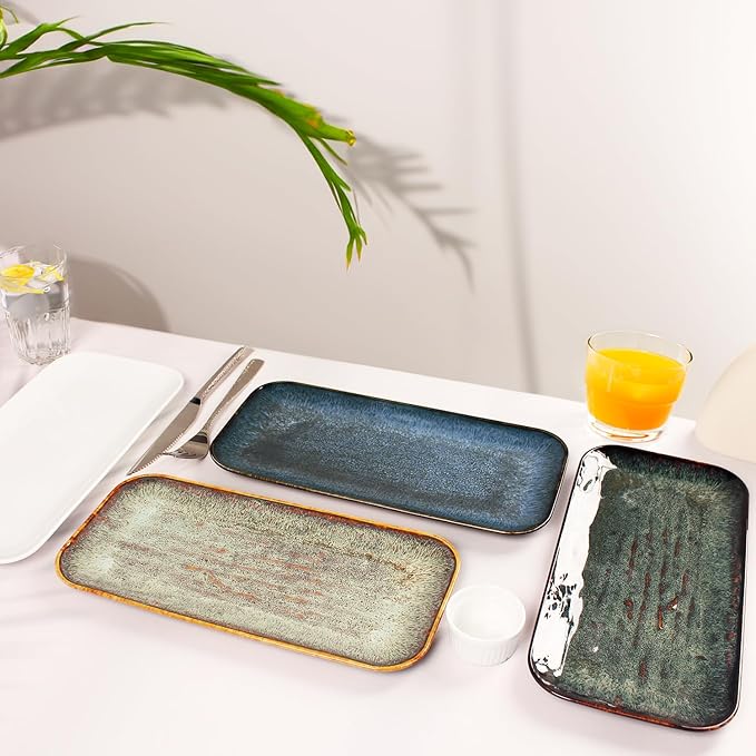 Porcelain Dinner Plates, Serving platters for entertaining, for Fruit, cheese, snack, Bread, cupcake, Salad - Scratch Resistant durable, Microwave, Dishwasher Safe, four colors 4 PCS-Ruum Studio Home