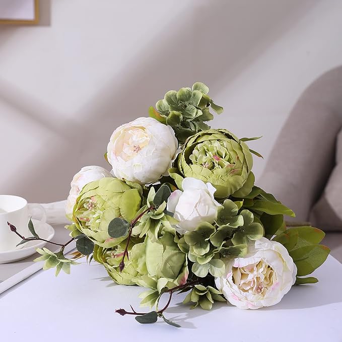 Duovlo Fake Flowers Vintage Artificial Peony Silk Flowers Wedding Home Decoration,Pack of 1 (New Green)-Ruum Studio Home