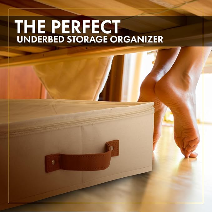 HOMELUX THEORY 2pc Under Bed Storage Containers, Bedroom Under the Bed Drawer Storage Organizer with Bins and Lids, Medium Underbed Clothes Storage Box Ideal for Blanket, Fabric, & Shoes (Ivory)-Ruum Studio Home