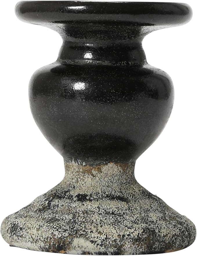 Creative Co-Op 2-Tone Sculptural Terracotta Pillar Candle Holder, Distressed Black-Ruum Studio Home