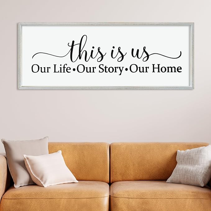 LuZhiQiang This Is Us Sign Wall Decor 40"×15" for Bedroom Family Sign Large Framed Wooden Wall Hanging Art (White)-Ruum Studio Home