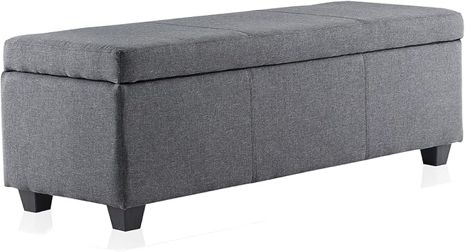 BELLEZE Storage Ottoman, 47 Inch Bench Bedroom Bench with Safety Close Hinge, Extra Long Ottoman with Storage for Living Room, Entryway, Hallway, Foot Rest, Support 300lbs - Gray-Ruum Studio Home