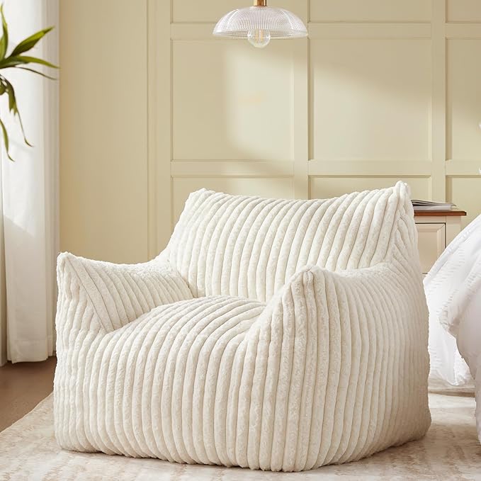 Giant Bean Bag Chairs for Adults Teens, Large Bean Bag Sofa Chairs with Filling Comfy Fuzzy BeanBag Chair with Armrests for Bedroom Living Room Reading-Ruum Studio Home