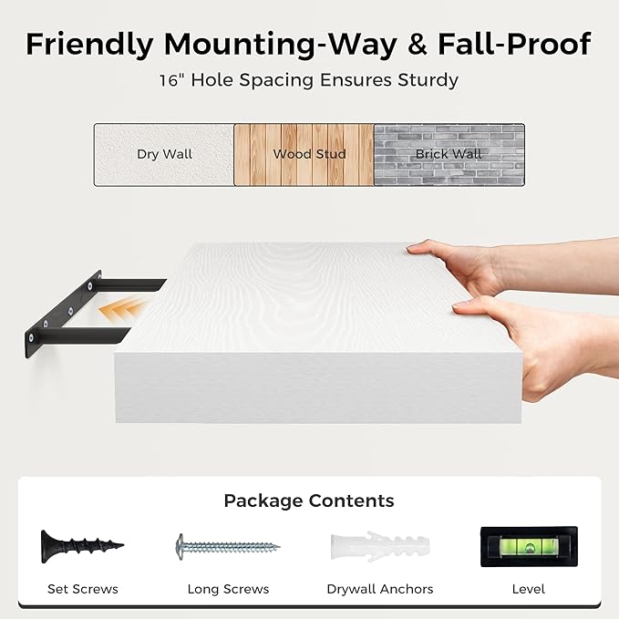 White Floating Shelves 36 Inch Long, 12 Inch Deep Floating Shelves for Wall, 36 x 12 Shelves for Wall Storage & Display, 2" Thick Floating Shelf for Bathroom, Living Room, Bedroom, Set of 1-Ruum Studio Home