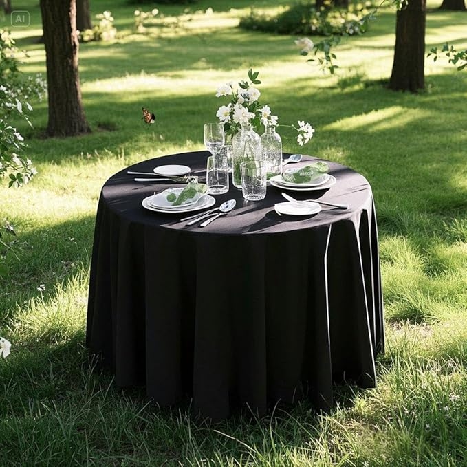 Surmente 132 inch Round Tablecloths -5 Pack Black Round Table Cloths, Polyester Fabric Table Covers for Wedding, Party, Banquet, or Restaurant-Ruum Studio Home