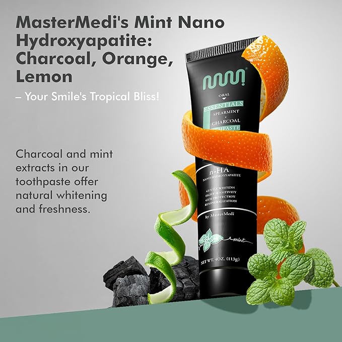 MasterMedi Charcoal Toothpaste with Nano Hydroxyapatite – Fluoride Free, SLS Free, Sensitive Whitening, Enamel Support, Spearmint Flavor, Dentist Recommended, 4 oz (Pack of 2)-Ruum Studio Home