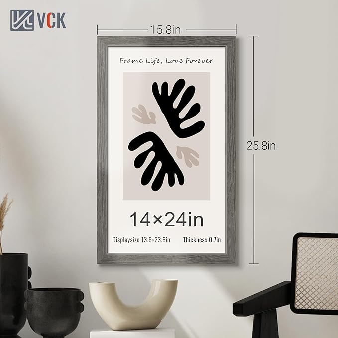 VCK 14x24 Frame 3 Pack, Gray Solid Wood Picture Frame, Exclusive Wood Grain, Wall Gallery Frame-Ruum Studio Home