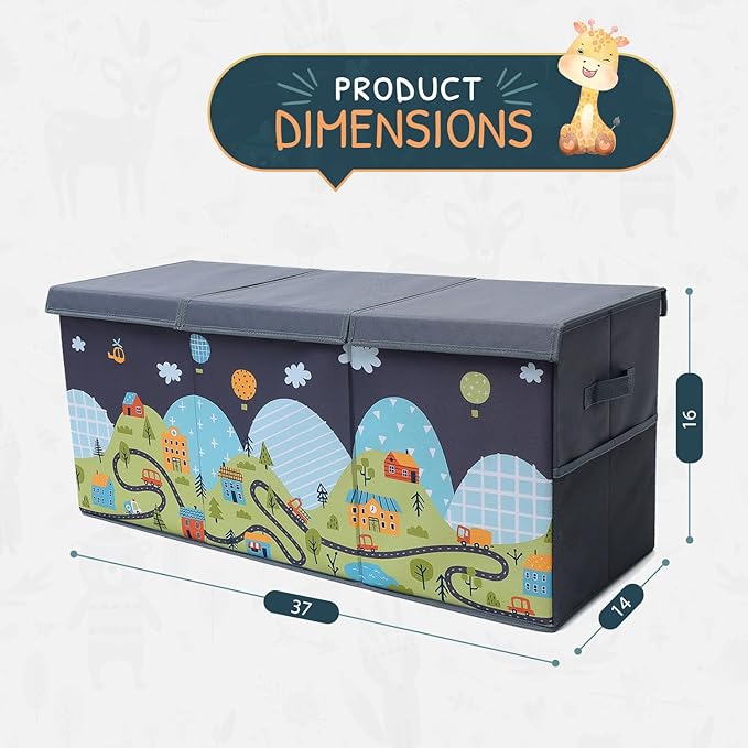 Extra Large Toy Storage Organizer with Lid - Sturdy, Collapsible Toy Chest Storage Box with Cute Design - Toys Bin with Dividers for Kids, Boys, Girls, Nursery, Bedroom, Play room 37"x16"x14"-Ruum Studio Home