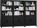 70in Tall Bookshelf 5 Tier Bookcase with Barn Doors and Adjustable Shelves, Black Farmhouse Book Shelf with Storage Cabinet, Wood Freestanding Display Bookshelves for Bedroom, Kitchen (3PCS)-Ruum Studio Home