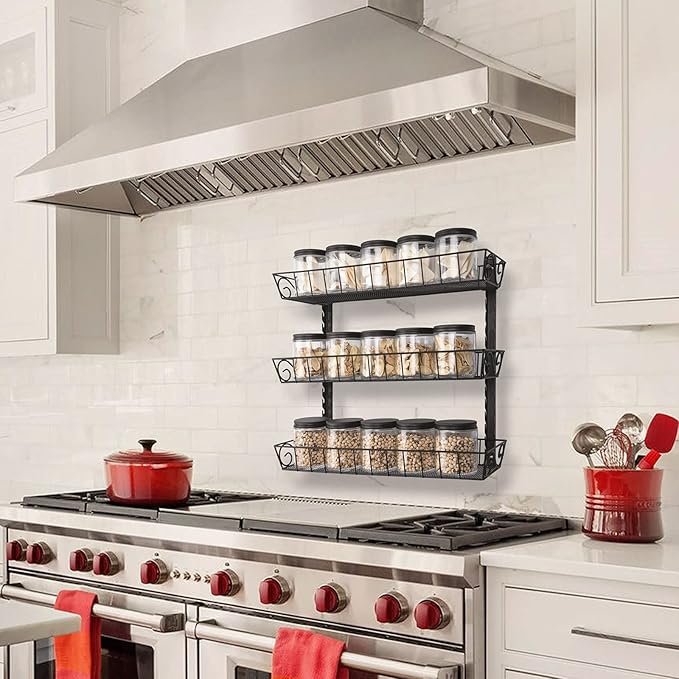 SWOMMOLY Adjustable Wall Mount Spice Rack, 3-Tier Dual-use (Multi-use) Organizer, Black-Ruum Studio Home