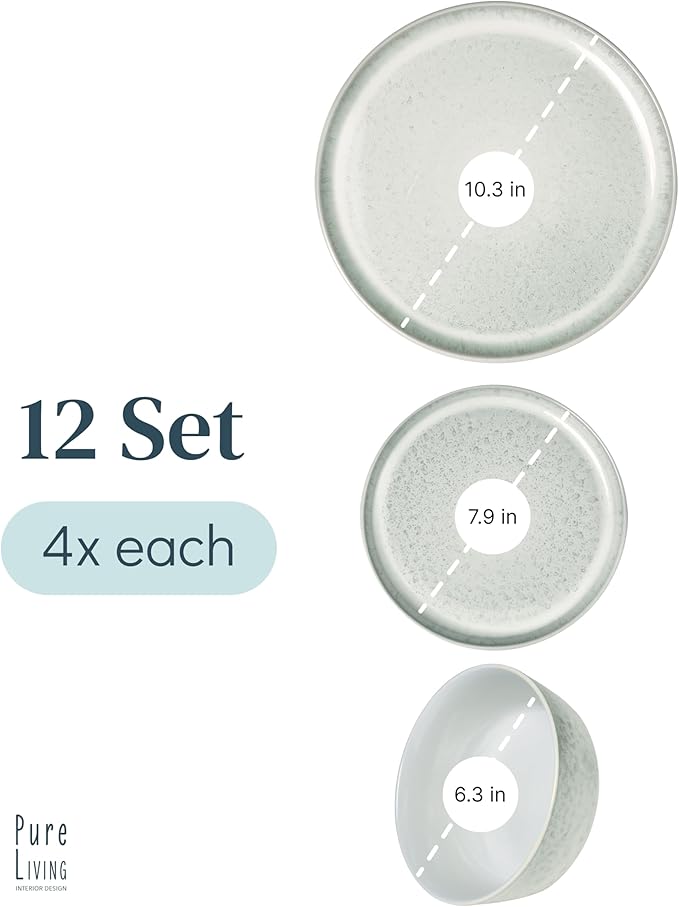 Stoneware dinnerware set 4 persons 12 pcs - Mediterranean dinnerware set, dishwasher, microwave and scratch resistant - bowl and plate set - dinnerware Pure Living Light Beige…-Ruum Studio Home