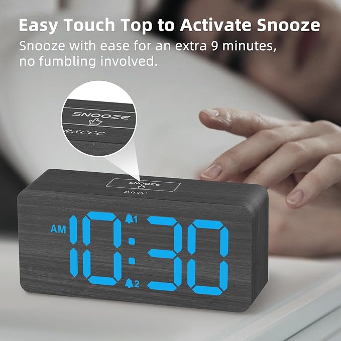 uscce Wooden Digital Alarm Clocks for Bedrooms: Dimmable Dual Alarm Clock with Large Numbers for Bedside Desk - Loud Alarm for Heavy Sleepers with Volume Control - Wood Decor & Gifts-Ruum Studio Home