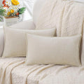 decorUhome Chenille Soft Throw Pillow Covers 12x20 Set of 2, Lumbar Velvet Farmhouse Neutral Decorative Euro Pillow Covers with Stitched Edge for Couch Sofa Bed Home Decor, Beige-Ruum Studio Home