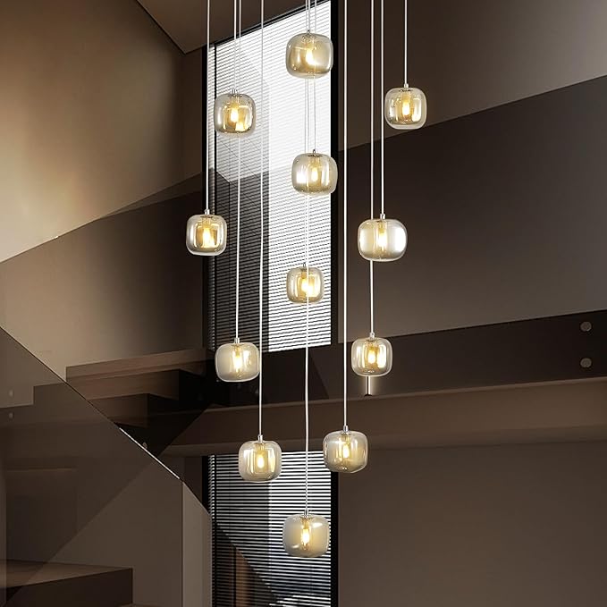 Flush Mount Chandelier,Crystal Pendant Light with 12 G9 LED Bulbs,Chandelier Hanging Flush Mount Lighting Fixtures for Spiral Staircase,Foyer,Entryway,Living Room(12 Lights,3000K)-Ruum Studio Home