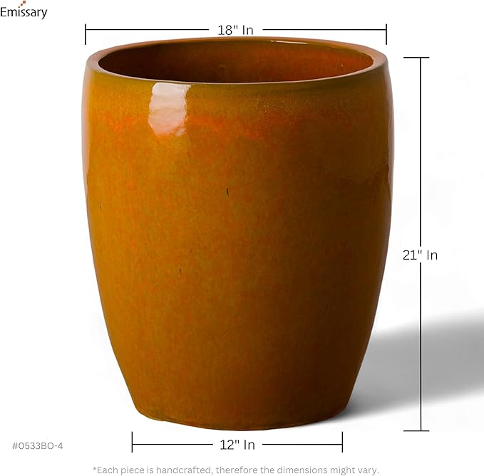 Emissary Bullet 18 in. Bright Orange Ceramic Round Planter (18 in. L x 18 in. W x 21 in. H) with Drainage Hole-Ruum Studio Home