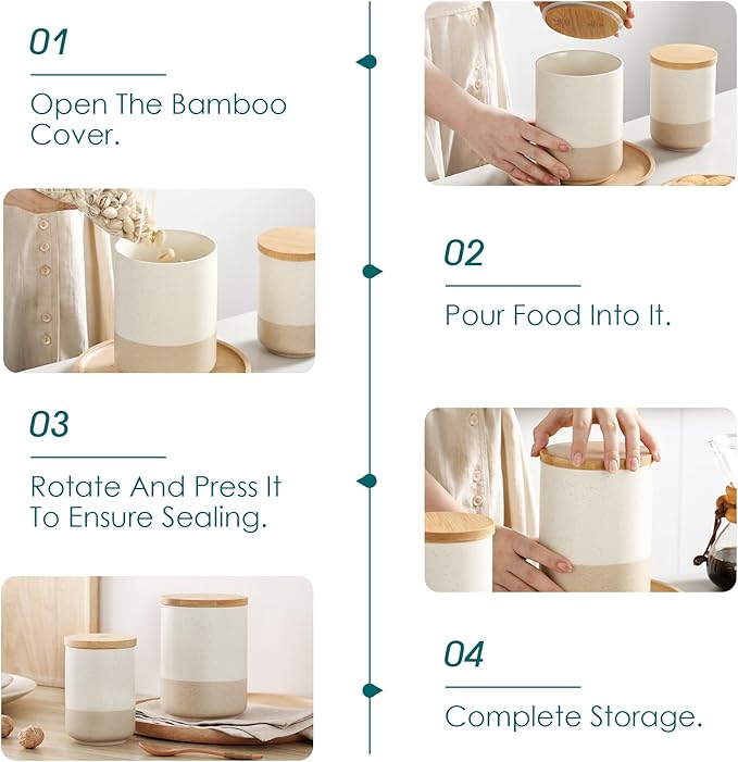 vancasso Sabine Ceramic Canister Set with Airtight Wood Lids - 3-Piece Kitchen Storage for Flour, Sugar, Coffee, Tea & Spices - Modern Countertop Decor-Ruum Studio Home