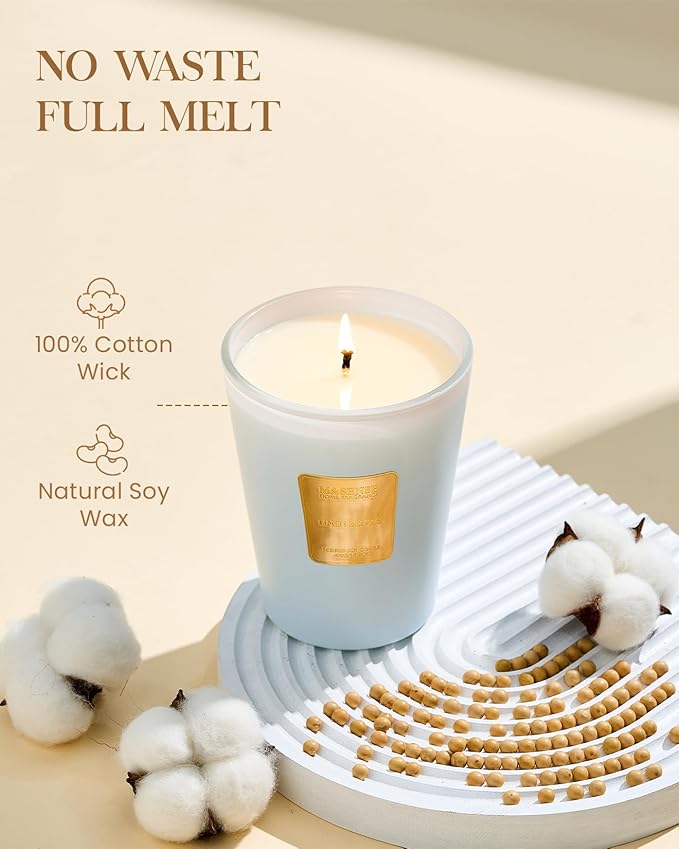 M&SENSE Linen Breeze Scented Natural Soy Wax Candle, 14.1oz 60 Hours Long Lasting Slow Burning Candles for Home Decor, Aromatherapy Candle for Stress Relief-Ruum Studio Home