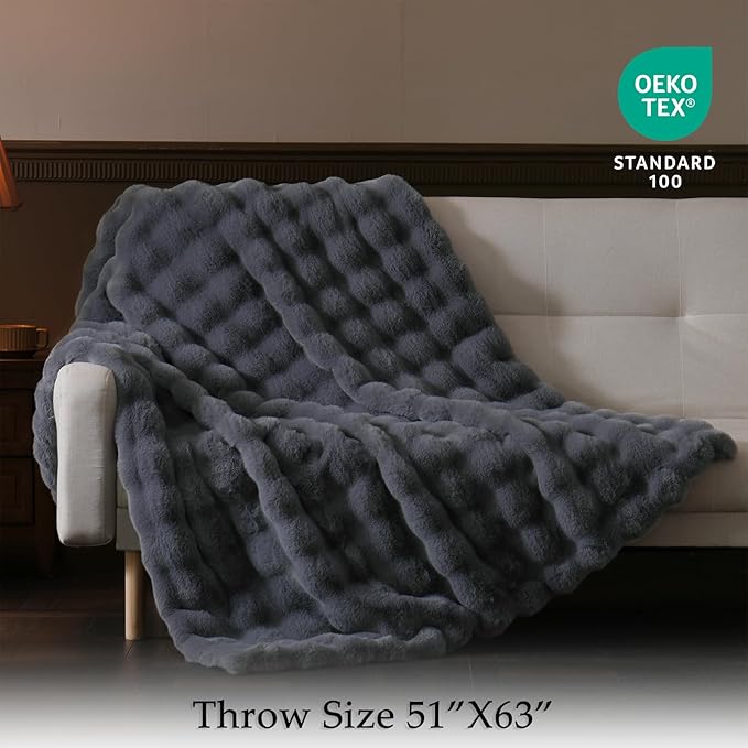BENVWE Faux Fur Throw Blanket for Couch - Thickened Fluffy Soft Bubble Blanket for Living Room Home Decor - Fathers Day Birthday Gifts for Women Men, Grey, 50" x 60", 1300GSM-Ruum Studio Home