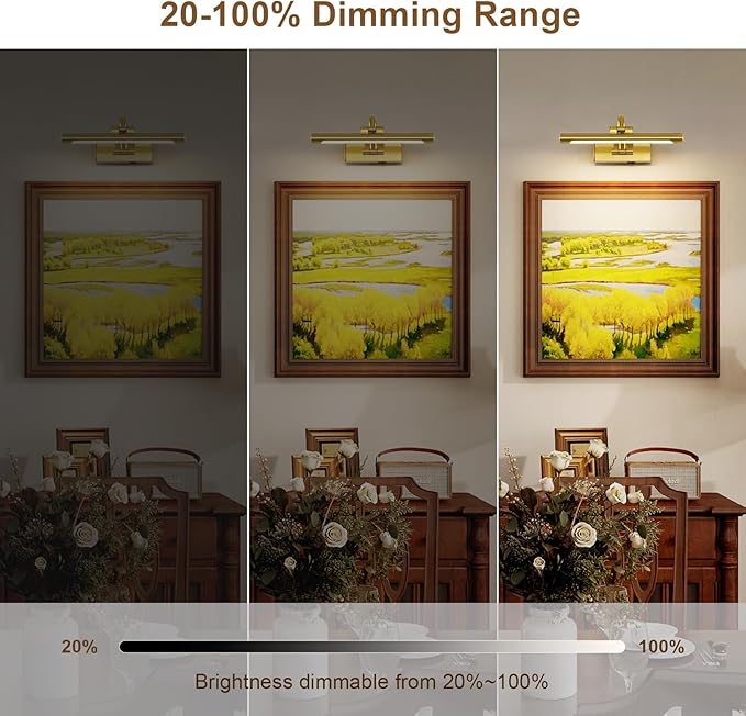 Wireless Picture Lights for Wall Rechargeable Brass Gallery Lights Battery Operated Art Lamps with Remote and Timer Dimmable Painting Lights for Artwork Portrait Display 12 Inch 2W 2700K-Ruum Studio Home