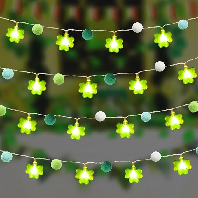 9.85Ft St Patricks Day Lights Garland 20 Pompoms 20 LEDs Green Lucky Clover Lights Shamrock String Lights with Timer for Indoor Bedroom Party Bar Garden St. Patrick's Day Decoration Green Irish Decor-Ruum Studio Home