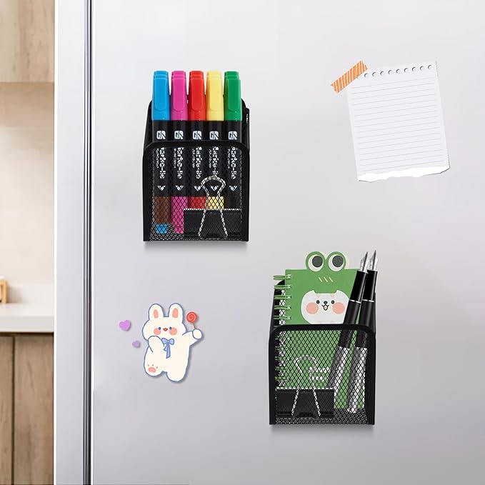 Black Small Magnetic Basket Set of 2, Refrigerator Basket, Magnetic Baskets Heavy Duty, Magnetic Storage for Locker Organizer Holder for Whiteboard Office, 3.7"x2.7"x4.8"-Ruum Studio Home