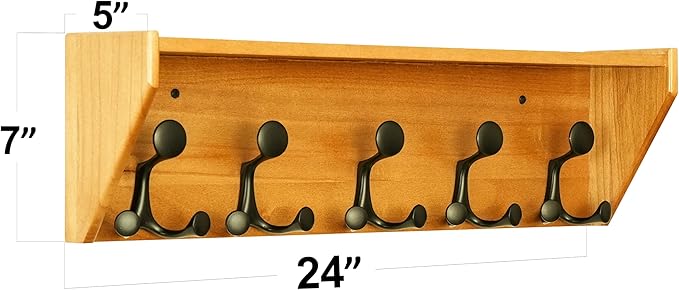 SKOLOO Wall Shelf with Hooks, 24-Inch Brown Coat Rack Wall Mount with Shelf Organizer - Lightweight & Sturdy, 5 Tri Hooks - Perfect for Entryway, Hallway, Living Room, Bedroom, Mudroom-Ruum Studio Home