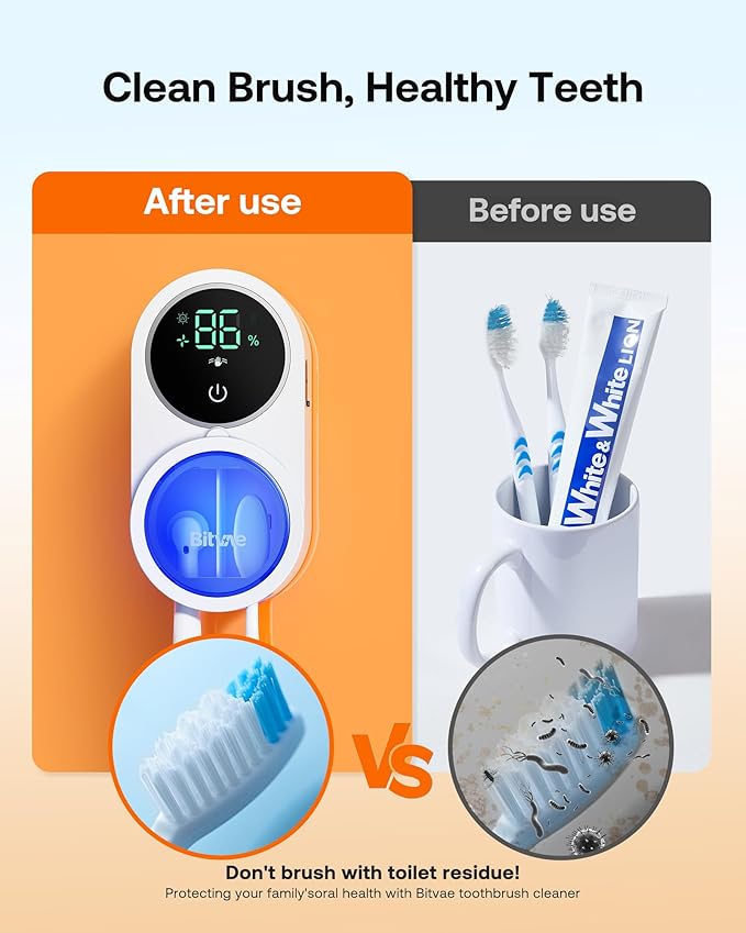 Bitvae Toothbrush Cleaner & Toothbrush Holder, Cleaning and Air Drying, LED Smart Screen, Rechargeable Wall Mount Toothbrush Holder for Bathrooms-Ruum Studio Home