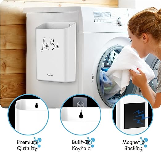 Sealegend Magnetic Lint Bin for Laundry Room with Dryer Lint Brush, Wall Mounted Trash Can Space-Saving Laundry Organization and Storage, White-Ruum Studio Home