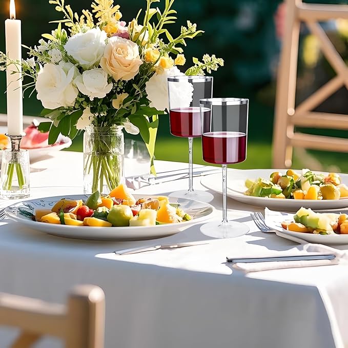 Ciaell 12 Pack Plastic Wine Glasses - 14 Oz Plastic Wine Glasses with Stem - Square Silver Disposable Stemmed Glass for Parties & Weddings & Outdoors-Ruum Studio Home