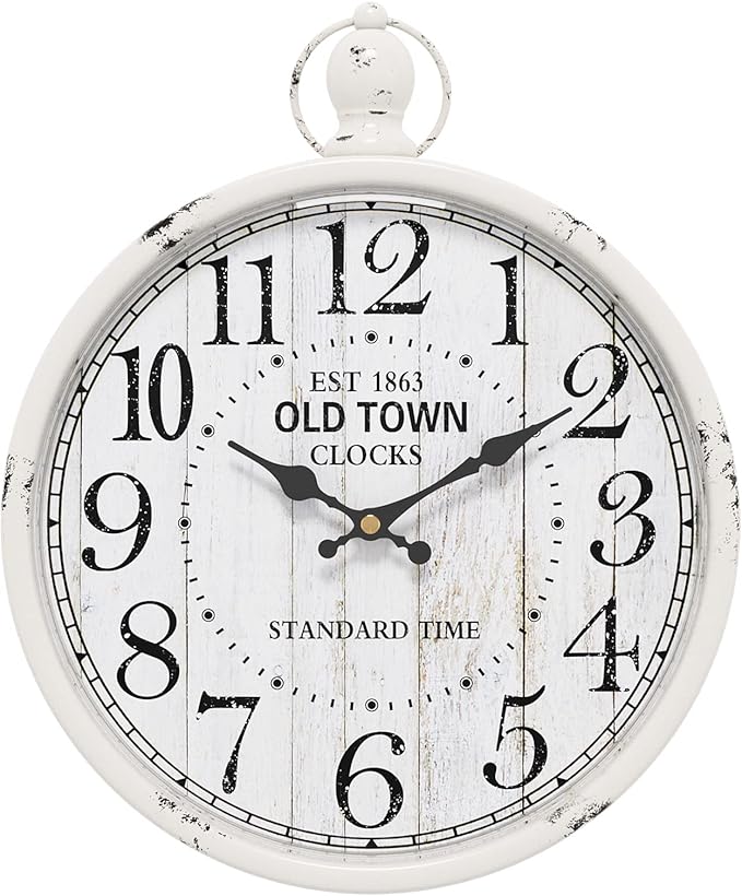 Menterry Retro Round Wall Clock. White Vintage Antique Style. Battery Operated Silent Wall Clocks for Farmhouse,Bathroom,Kitchen,Bedroom,Office, (11.8" H x 9.3" W)-Ruum Studio Home