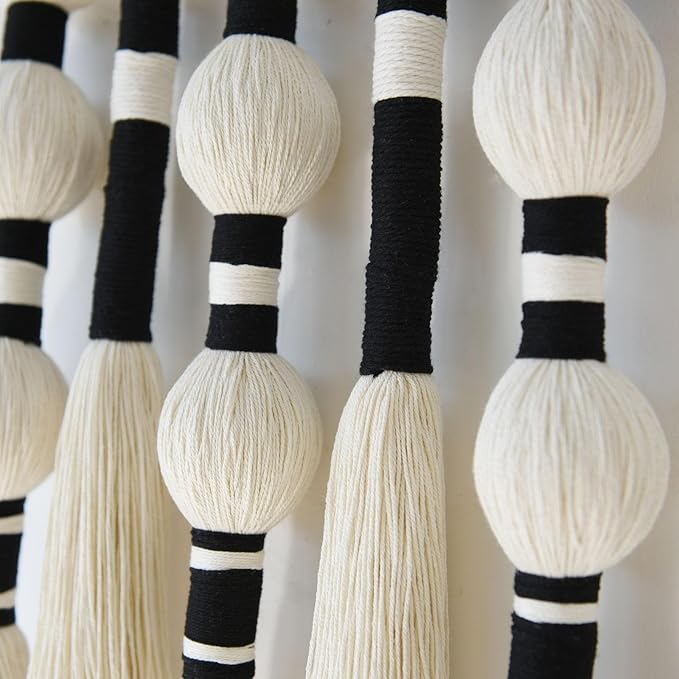 Macrame Wall Hanging Tassels Sphericity Cotton Textile Hanging Geometric Yarn Wall Art for Bedroom Living Room Decor 15.7" W x 39" L-Ruum Studio Home